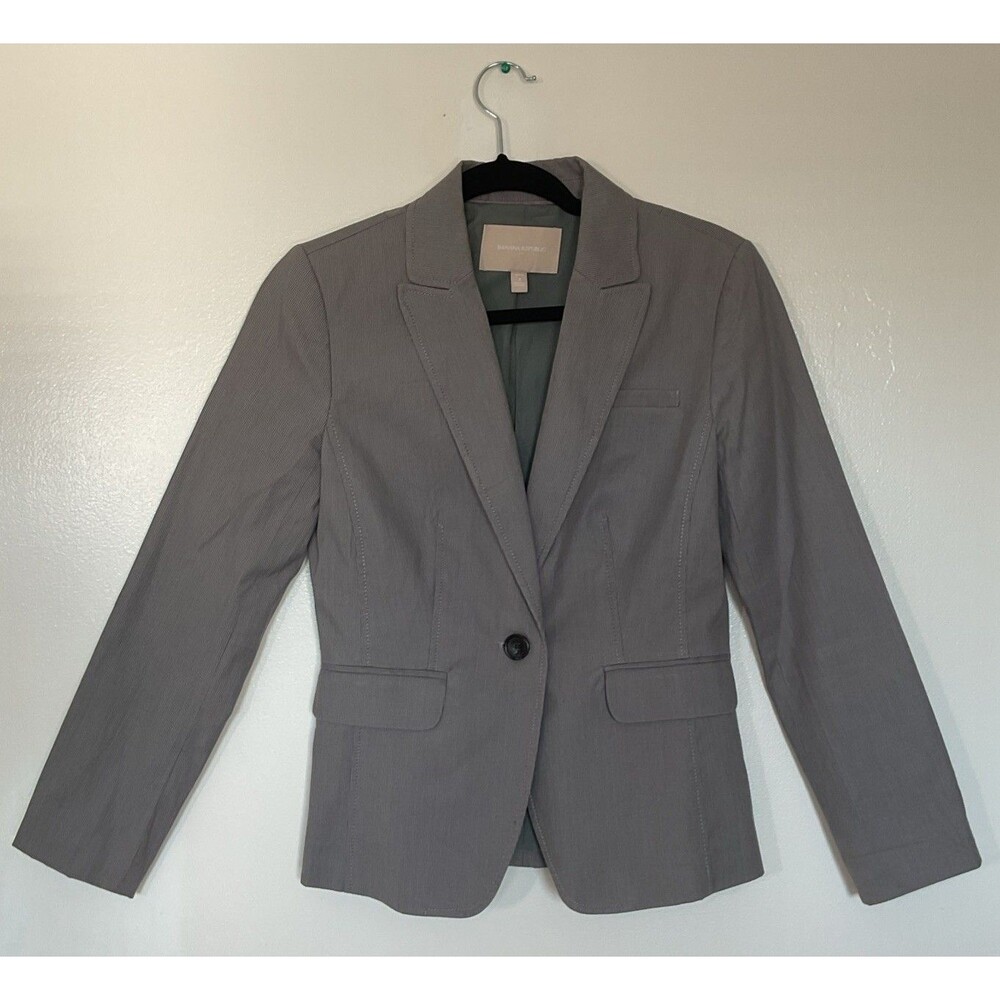 Banana Republic - Grey Pinstripe Cotton Pencil Skirt Suit - Size 4 (S)